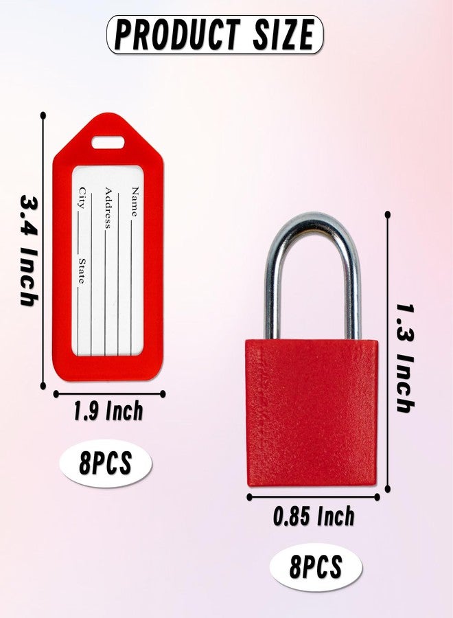Koceci 8 Pack Luggage Locks with Key+8 Pack Travel tag, Luggage Tags for Suitcases Bag Tags Name Tags, Mini Padlocks Multicolor Durable Locks for Suitcases Backpacks Boxes Cabinet and Laptop Bags (Colorful) - Image 2